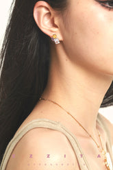 wearing Square Contrast Earrings